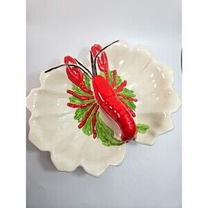 Vintage Holland Mold Pottery Large Lobster Crawfish Serving Dish Platter Divided